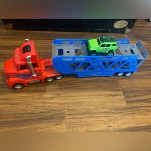 Kids Toy Car Transport Truck with Green Jeep